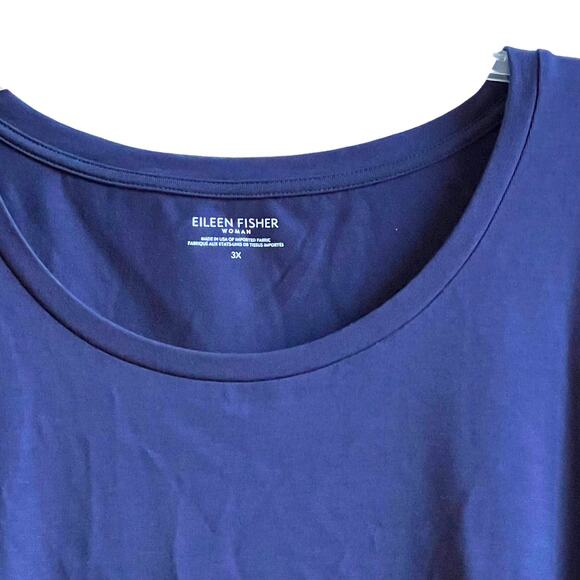 Eileen Fisher Navy Jersey Shift T-Shirt Dress 3X Organic Cotton Stretch Midi - Picture 3 of 7